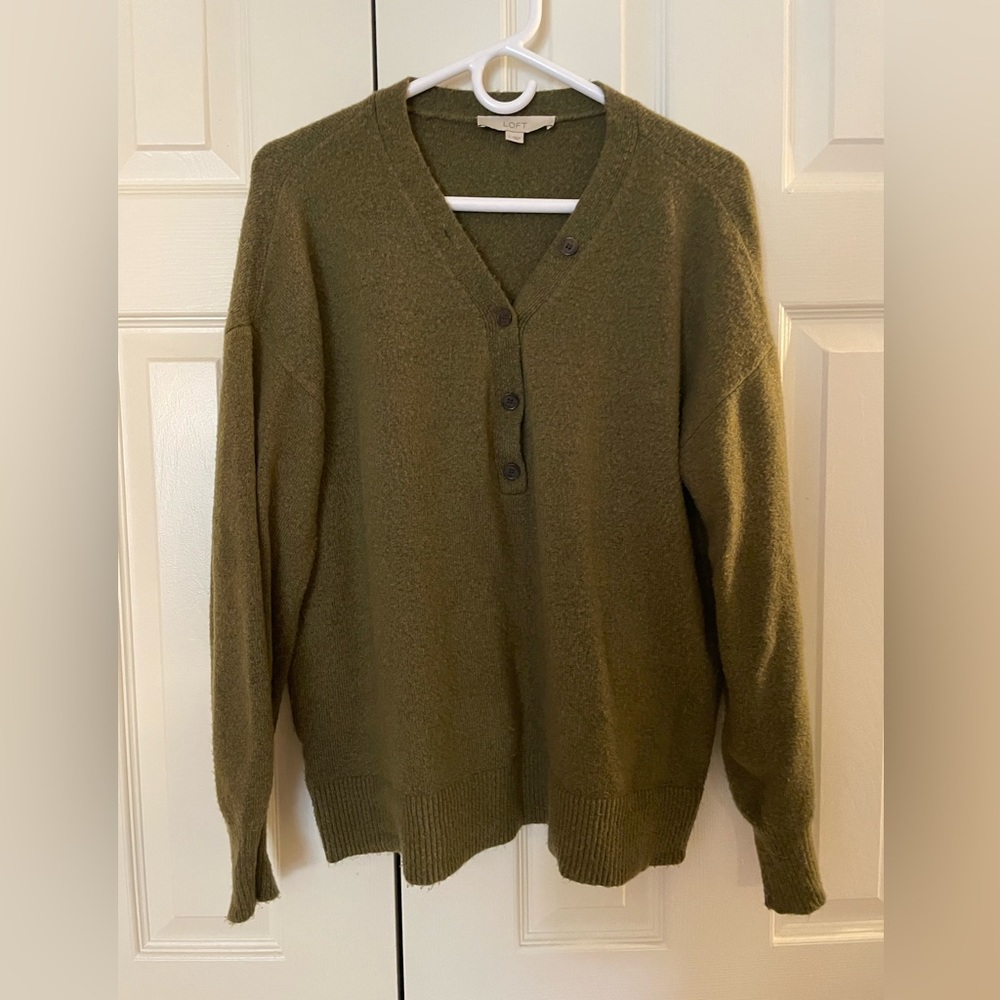 LOFT Olive Green V-Neck Sweater - Size Large